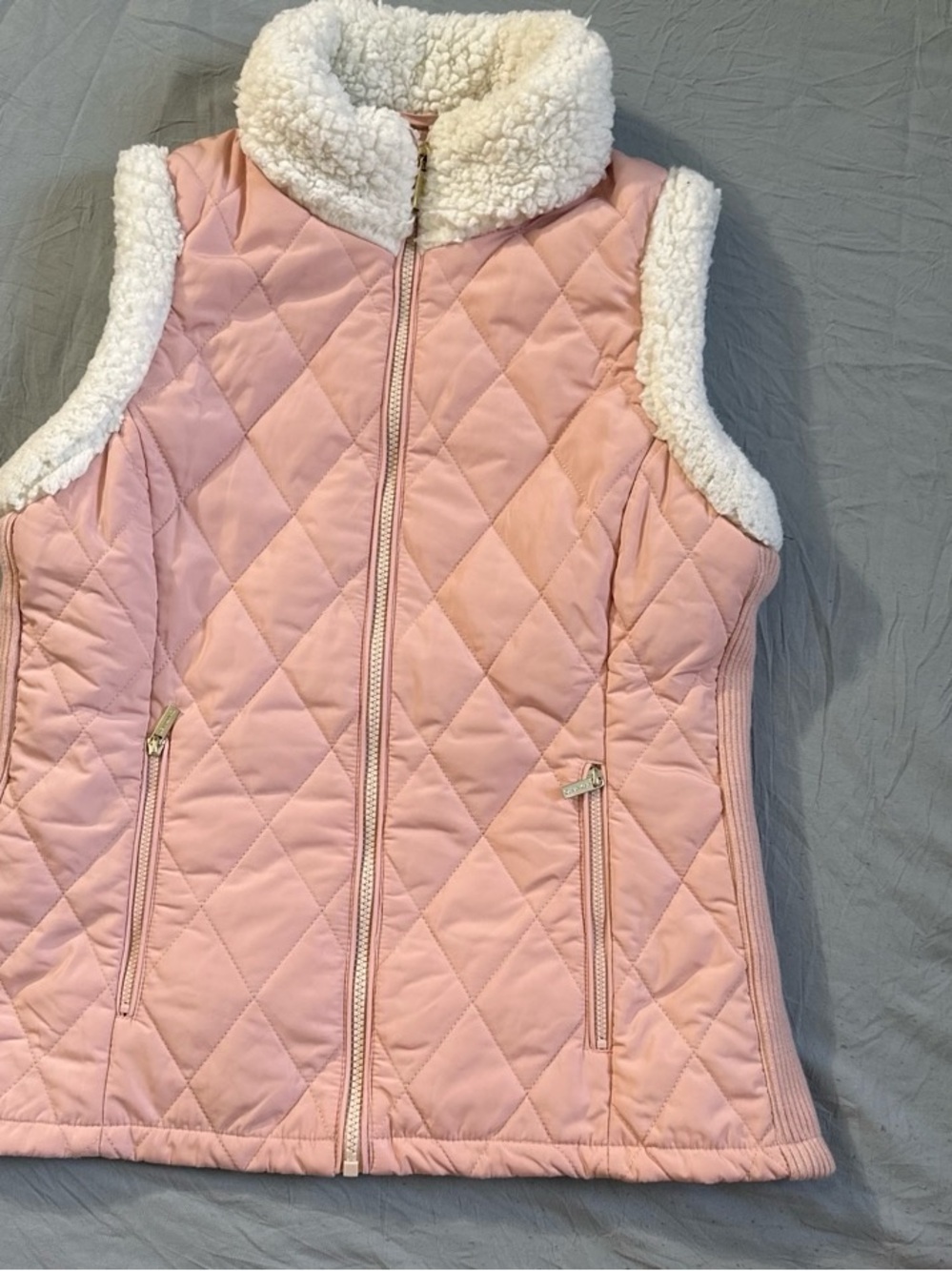 Calvin Klein Quilted Pink Sherpa-Trim Vest